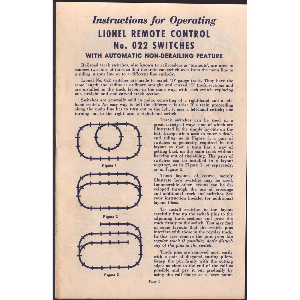 Vintage Lionel Remote Control No. 022 Switches Instruction Manual 1955 O Gauge